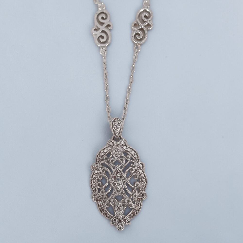 Vintage Sterling Silver Thai Filigree Pendant Necklace SAS Signed 18 Inch 6.8g - Picture 3 of 12